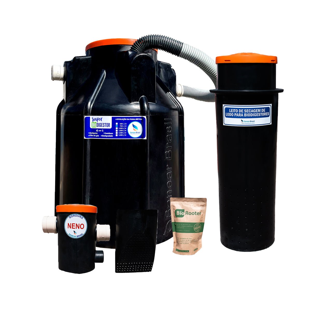 Kit Super Biodigestor 750L/dia + Leito de secagem 310L e Caixa de Gordura 20L - Sanear Brasil - Loja oficial | Produtos para tratamento de Água e esgoto