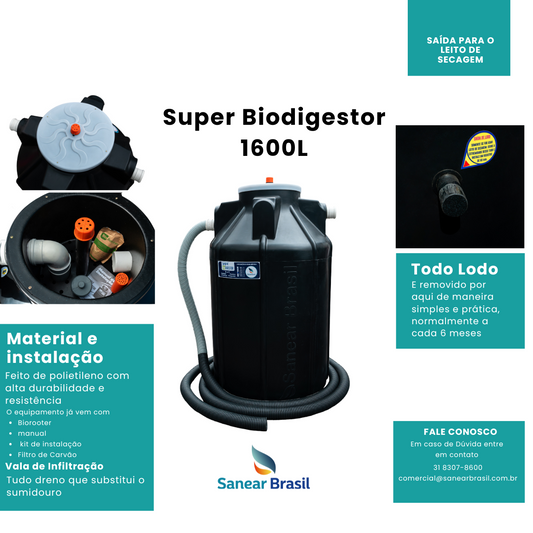 Super Biodigestor 1600L Sanear Brasil: Solução Completa 4 em 1 para Esgoto