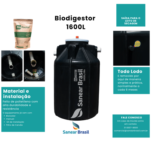 Biodigestor 1600L Sanear Brasil: Fossa Ecológica de Alta Capacidade