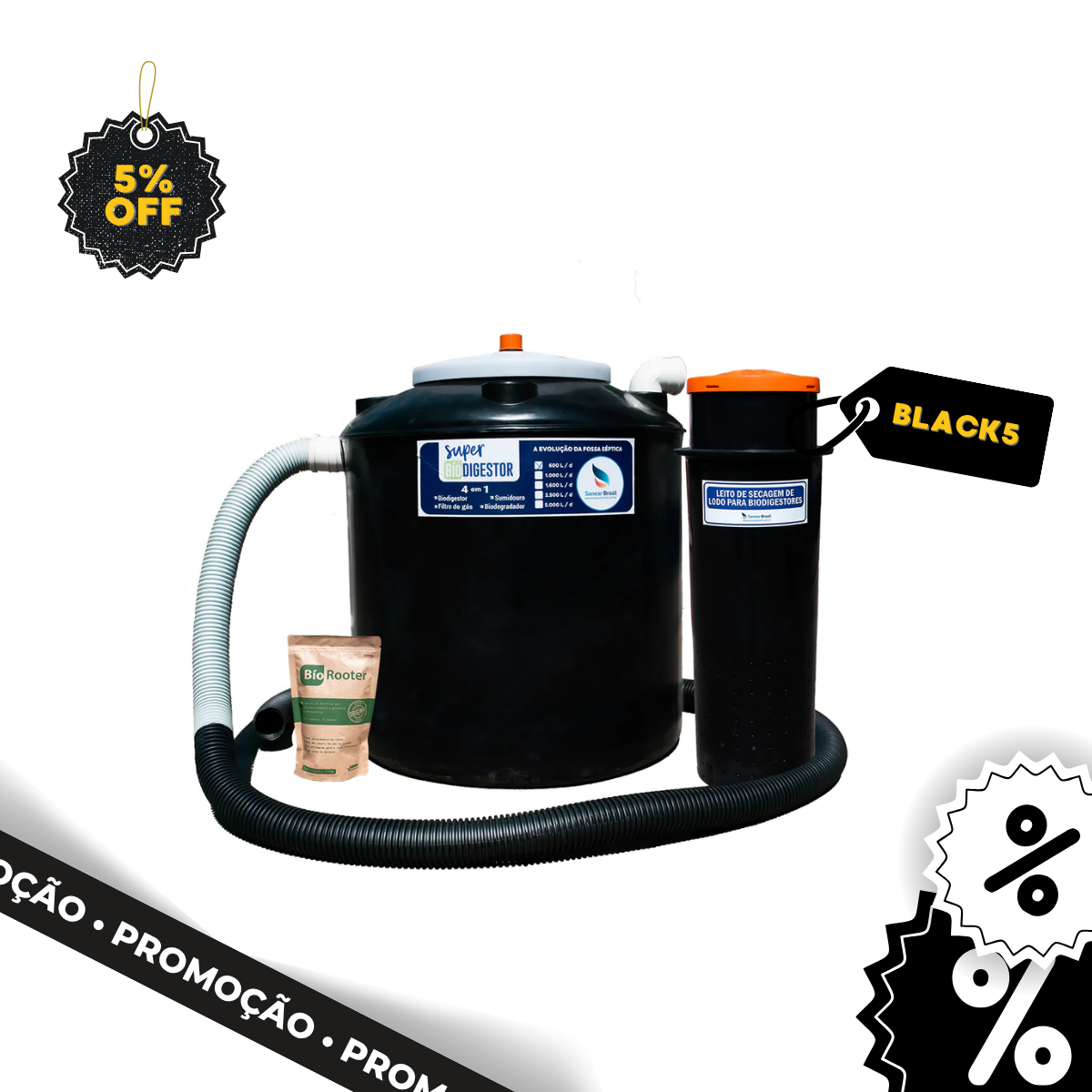 Kit SuperBiodigestor 600L + Leito de Secagem Sanear Brasil 