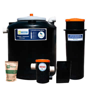 Kit biodigestor 600L com leito de secagem e caixa de gordura Sanear Brasil