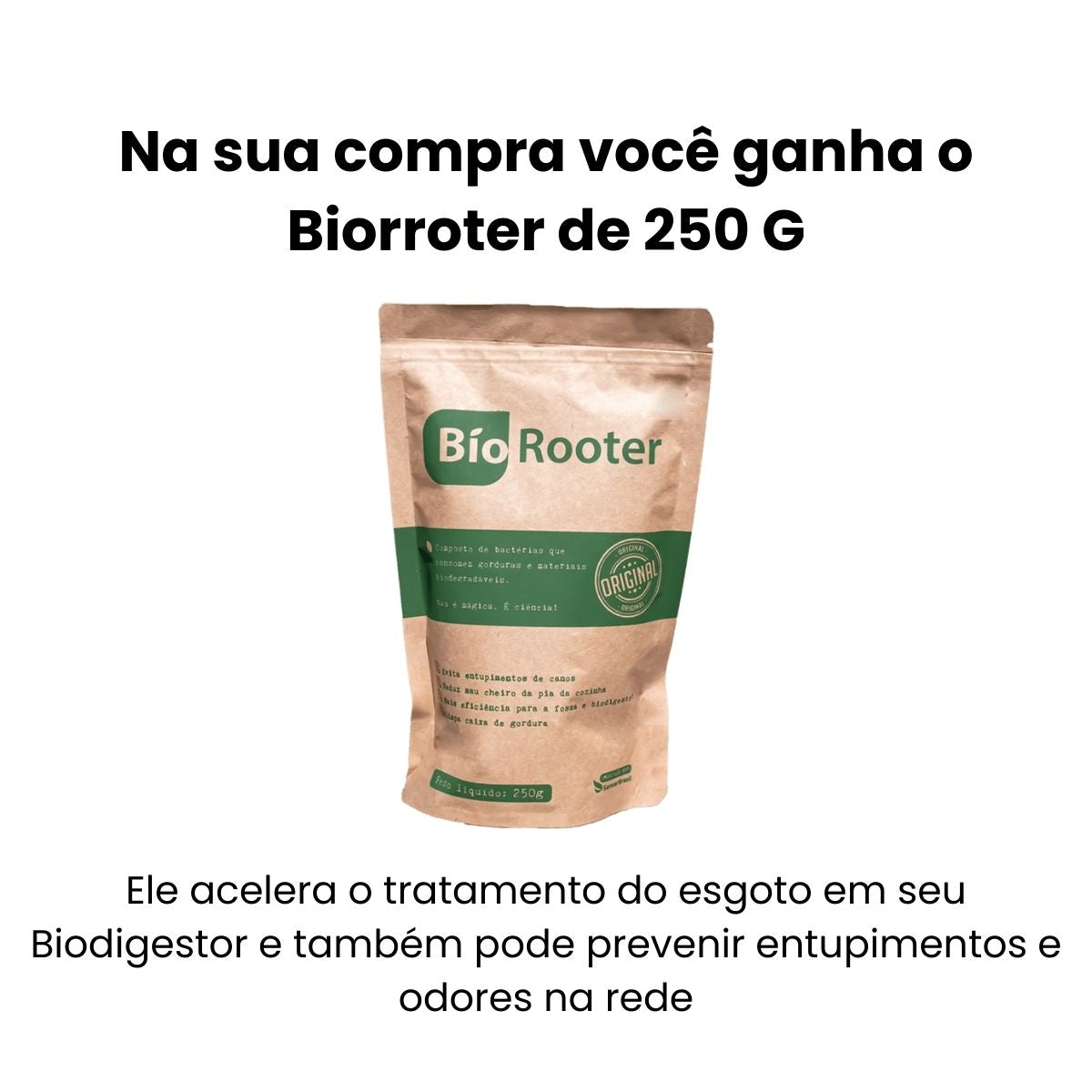 Arte promocional de Biorooter Sanear Brasil como brinde na compra