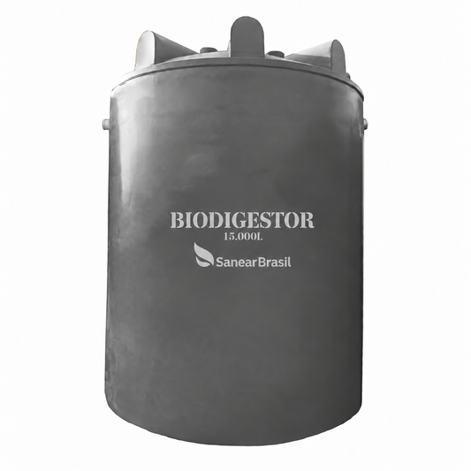 Biodigestor 15.000L/dia Sanear Brasil cinza, com corpo cilíndrico e tampa superior