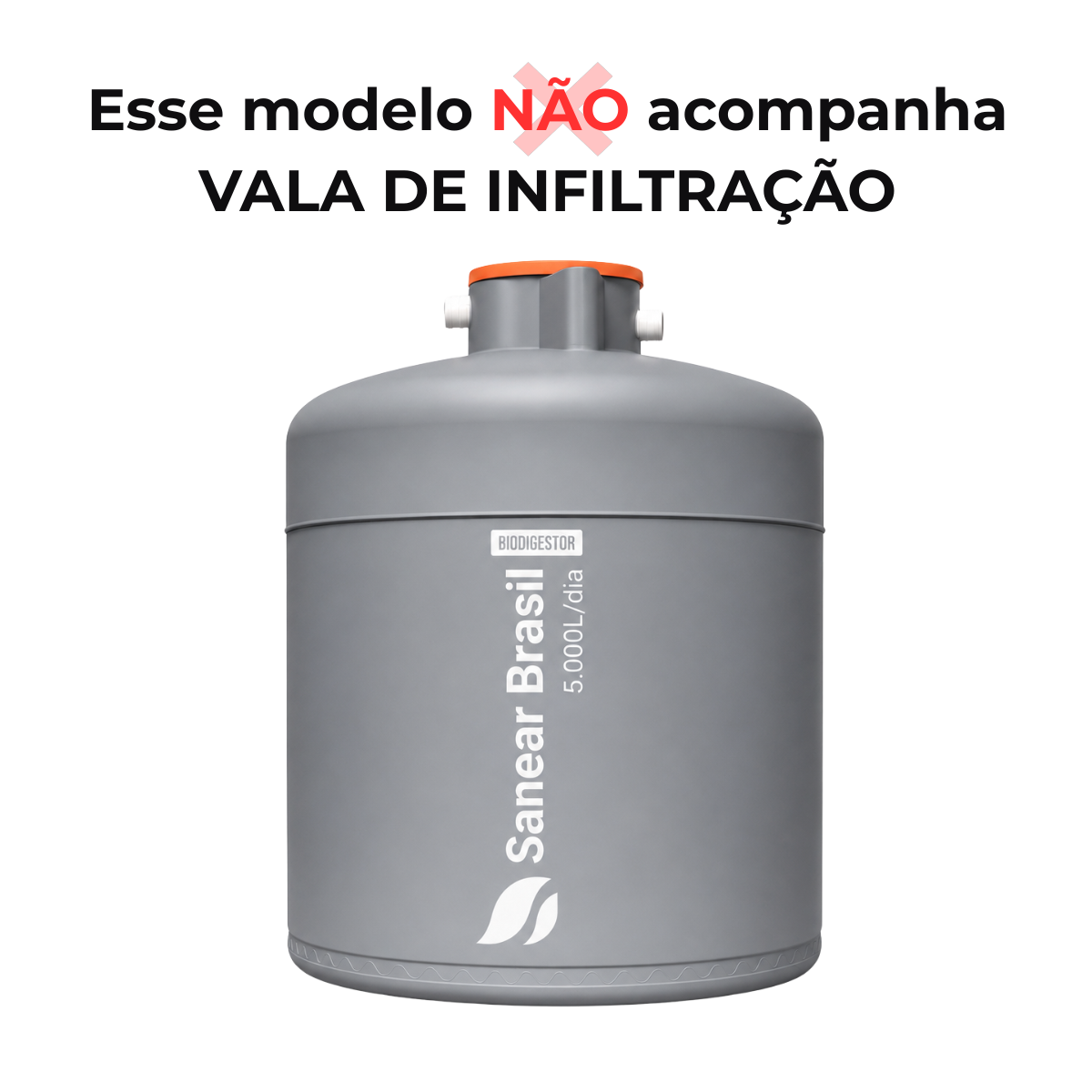 Detalhe da conexão do biodigestor tradicional 5000L Sanear Brasil.